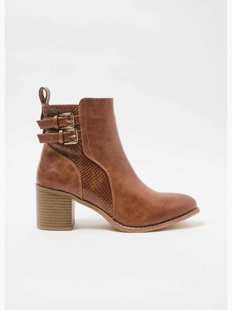 Botas de tacón con canesú efecto reptil - AFIBEL Camel - Kiabi