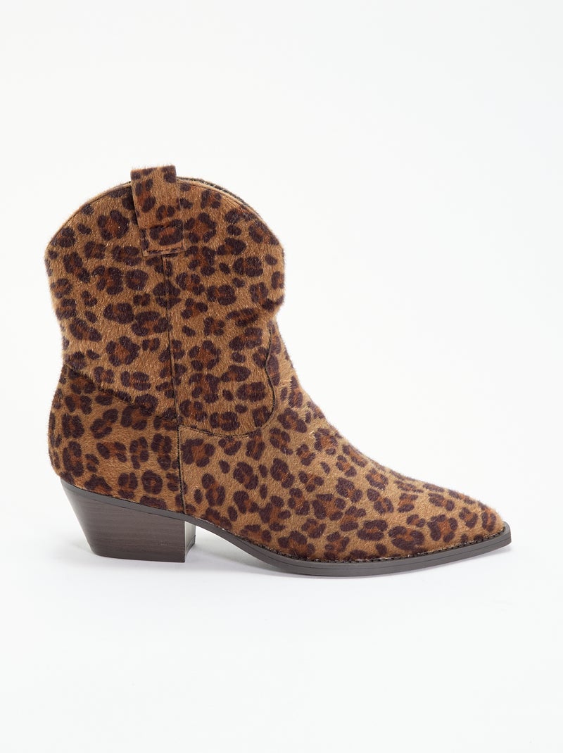 Botas estilo cowboy imitación piel de vaca Marron - Kiabi