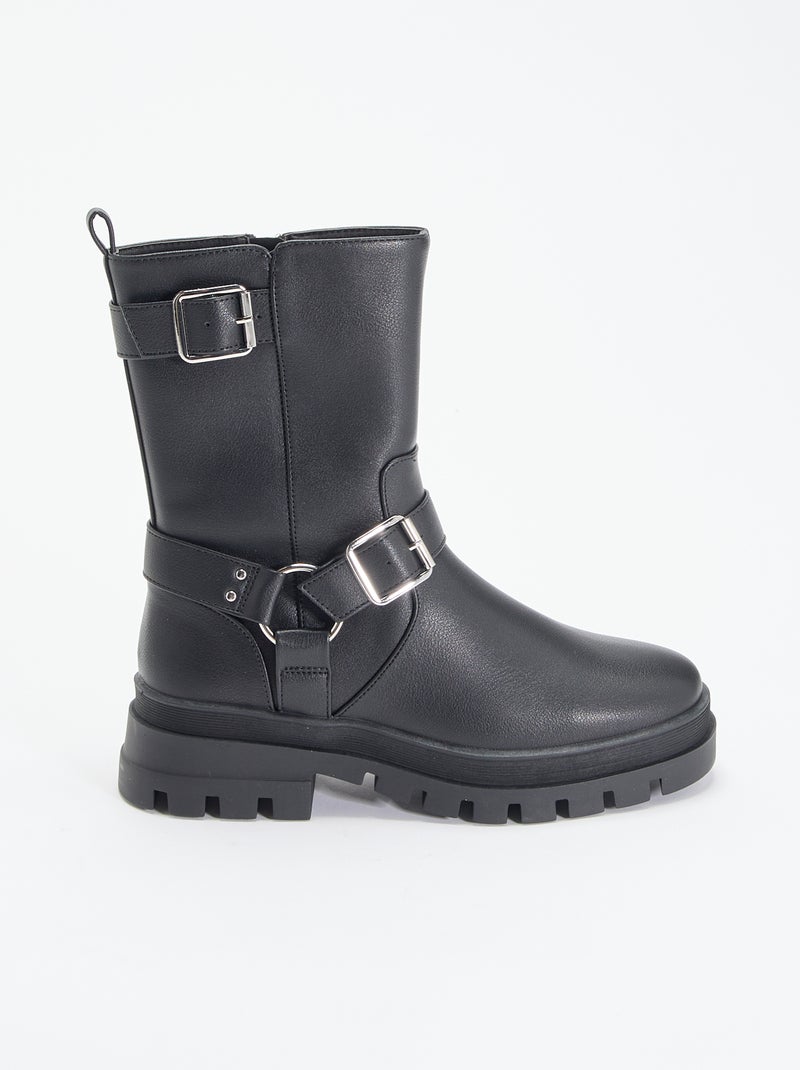 Botas moteras con correas fantasía Negro - Kiabi