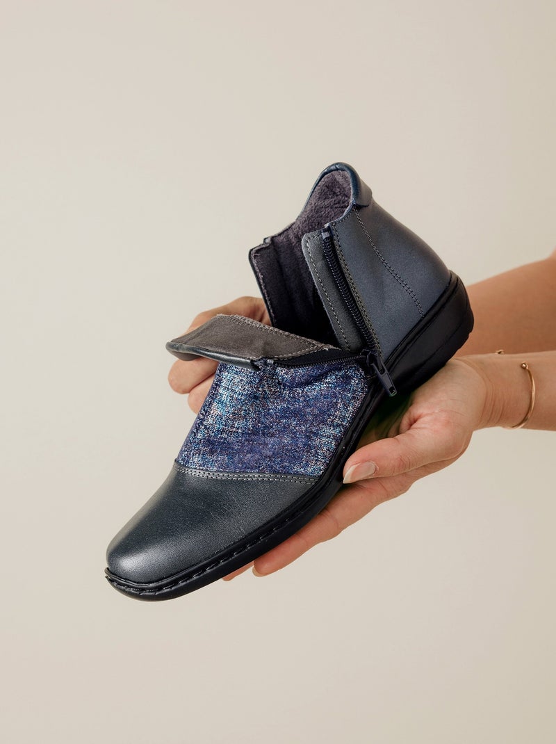 Botas piel ancho confort doble cremallera - Afibel Azul marino - Kiabi