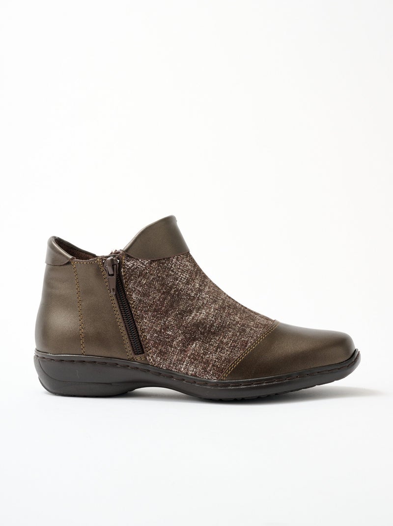 Botas piel ancho confort doble cremallera - Afibel Bronce - Kiabi