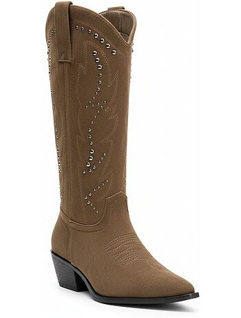 Botas santiag mujer caña alta ante tachuelas tacón bloc 4 cm ozabi