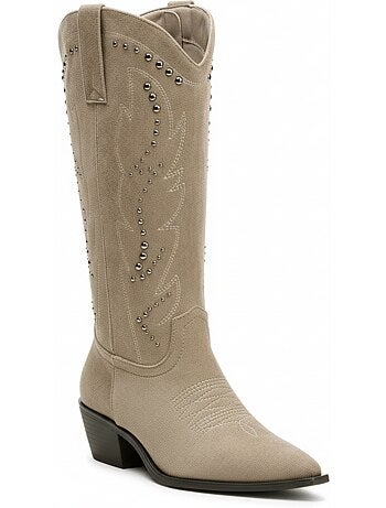 Botas santiag mujer caña alta ante tachuelas tacón bloc 4 cm ozabi