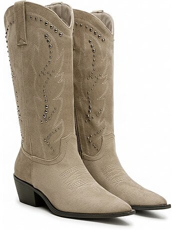 Botas santiag mujer caña alta ante tachuelas tacón bloc 4 cm ozabi
