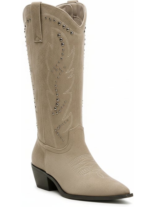 Botas santiag mujer caña alta ante tachuelas tacón bloc 4 cm ozabi - Kiabi Botas santiag mujer caña alta ante tachuelas tacón bloc 4 cm ozabi - Kiabi