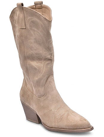 Botas santiag mujer caña alta ante tacón bloque 6 cm punta puntiaguda ozabi