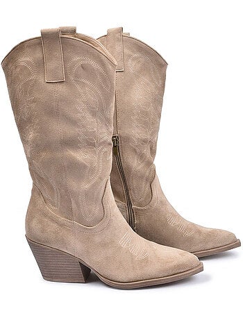 Botas santiag mujer caña alta ante tacón bloque 6 cm punta puntiaguda ozabi