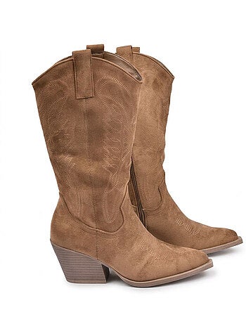 Botas Santiag Mujer Caña Alta Antelina Tacón Bloque 6 cm Punta Fina OZABI