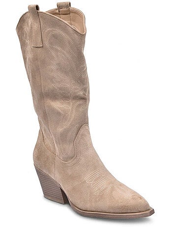 Botas Santiag Mujer Caña Alta Antelina Tacón Bloque 6 cm Punta Fina OZABI
