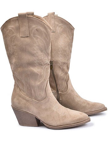 Botas Santiag Mujer Caña Alta Antelina Tacón Bloque 6 cm Punta Fina OZABI