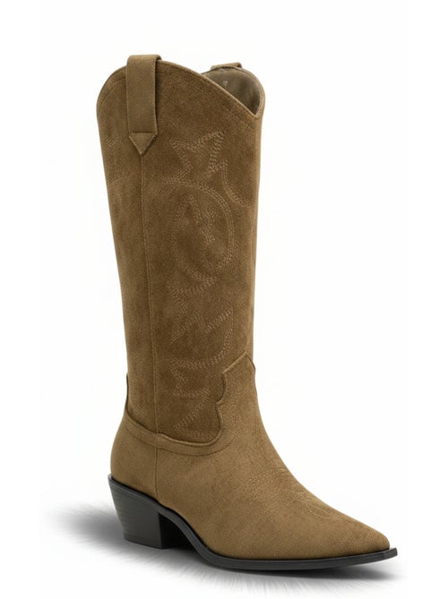 Botas santiag mujer caña alta gamuza tacón bloque 4 cm punta afilada ozabi - Kiabi Botas santiag mujer caña alta gamuza tacón bloque 4 cm punta afilada ozabi - Kiabi