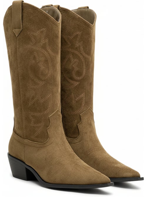 Botas santiag mujer caña alta gamuza tacón bloque 4 cm punta afilada ozabi - Kiabi Botas santiag mujer caña alta gamuza tacón bloque 4 cm punta afilada ozabi - Kiabi