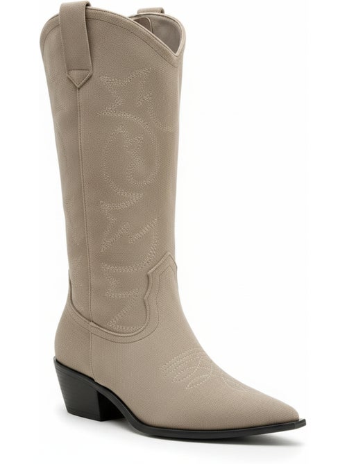 Botas santiag mujer caña alta gamuza tacón bloque 4 cm punta afilada ozabi - Kiabi Botas santiag mujer caña alta gamuza tacón bloque 4 cm punta afilada ozabi - Kiabi