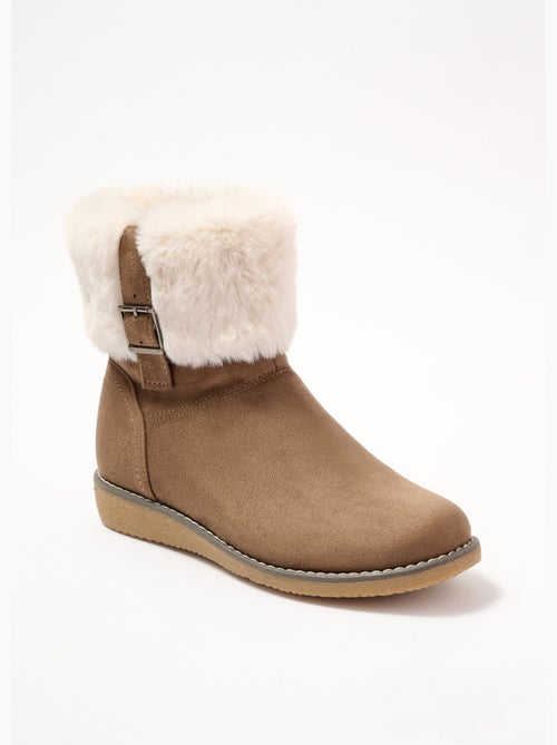 Botas veganas con puño de piel sintética, ancho cómodo - Afibel - Kiabi