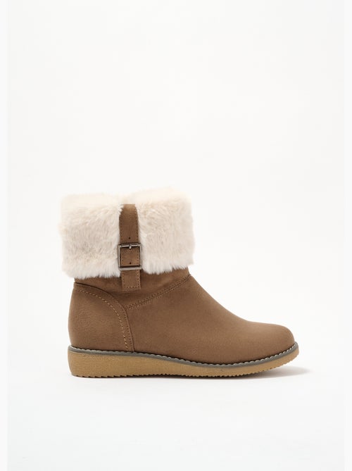 Botas veganas con puño de piel sintética, ancho cómodo - Afibel - Kiabi