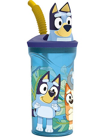 Botella bluey 360 ml con pajita integrada y tapón violeta 3d bluey