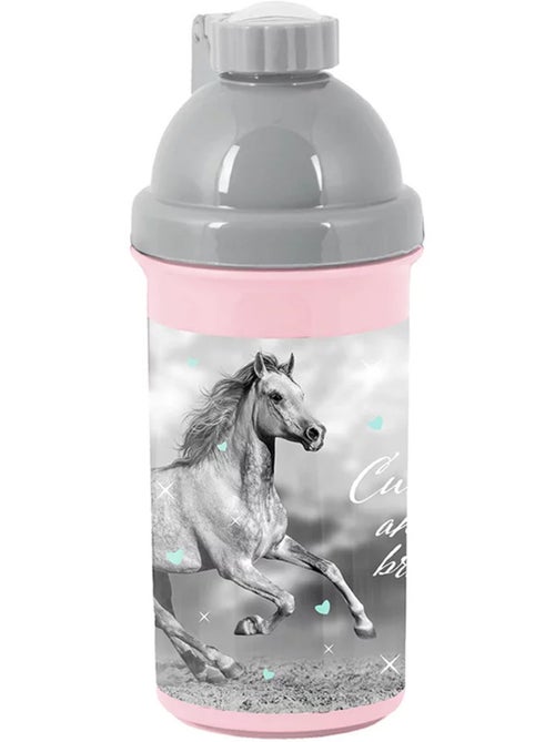 Botella infantil de plástico con motivo de caballo gris y rosa – 18 cm - Kiabi
