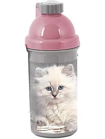 Botella infantil de plástico con motivo de cabeza de gato