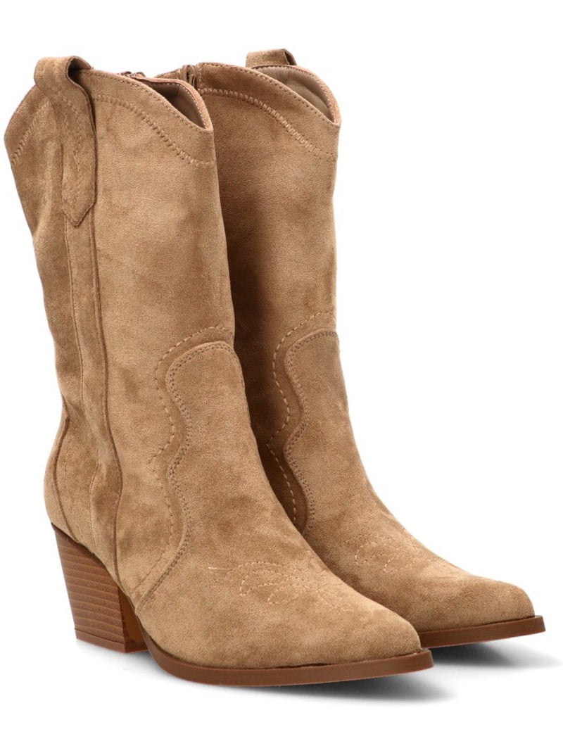 Botin campero mujer tacón medio - etika Beige - Kiabi