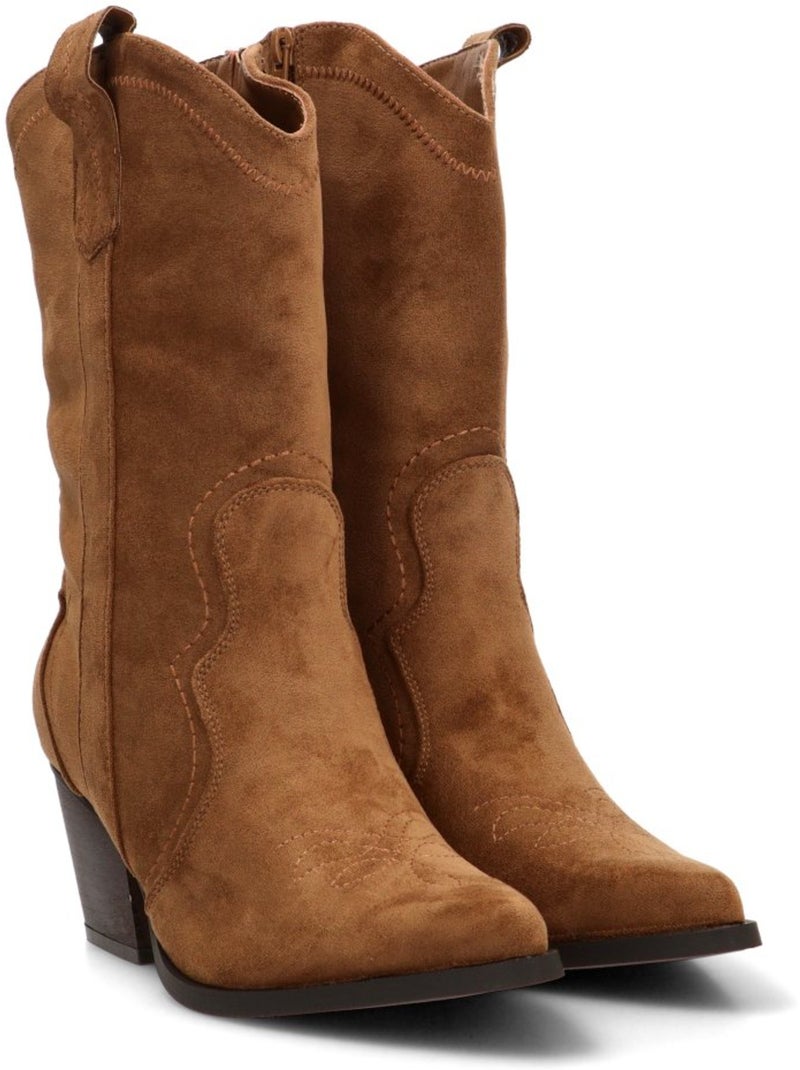 Botin campero mujer tacón medio - etika Camel - Kiabi