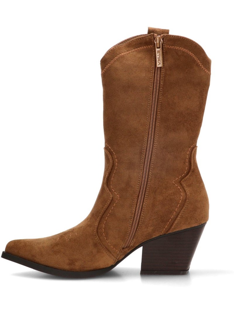Botin campero mujer tacón medio - etika Camel - Kiabi