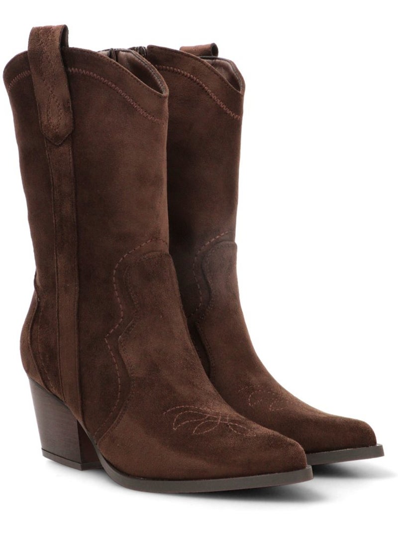 Botin campero mujer tacón medio - etika Marrón capuchino - Kiabi
