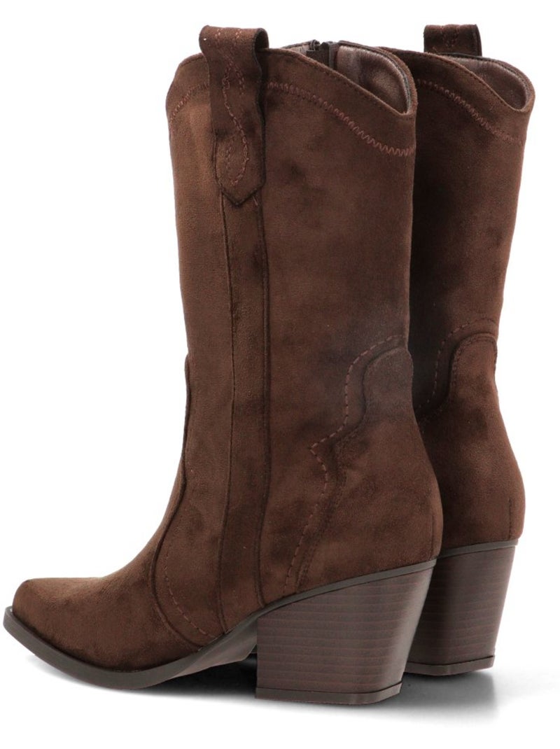 Botin campero mujer tacón medio - etika Marrón capuchino - Kiabi