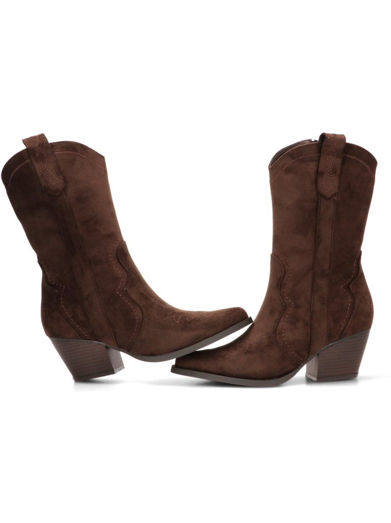 Botin campero mujer tacón medio - etika Marrón capuchino - Kiabi