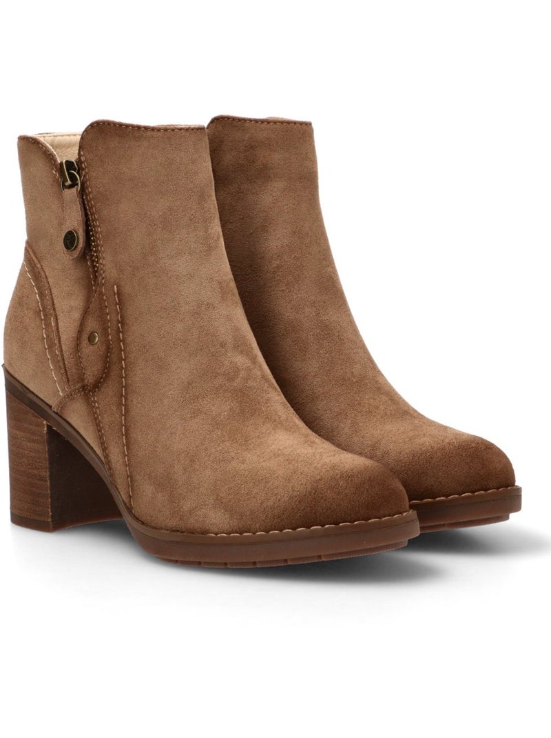 Botin Campero Mujer Tacón Medio - Etika Taupe - Kiabi