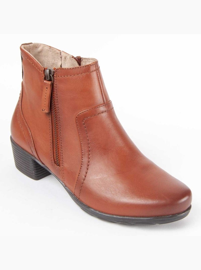 Botin Casual Cuero Purapiel Marrón - Kiabi