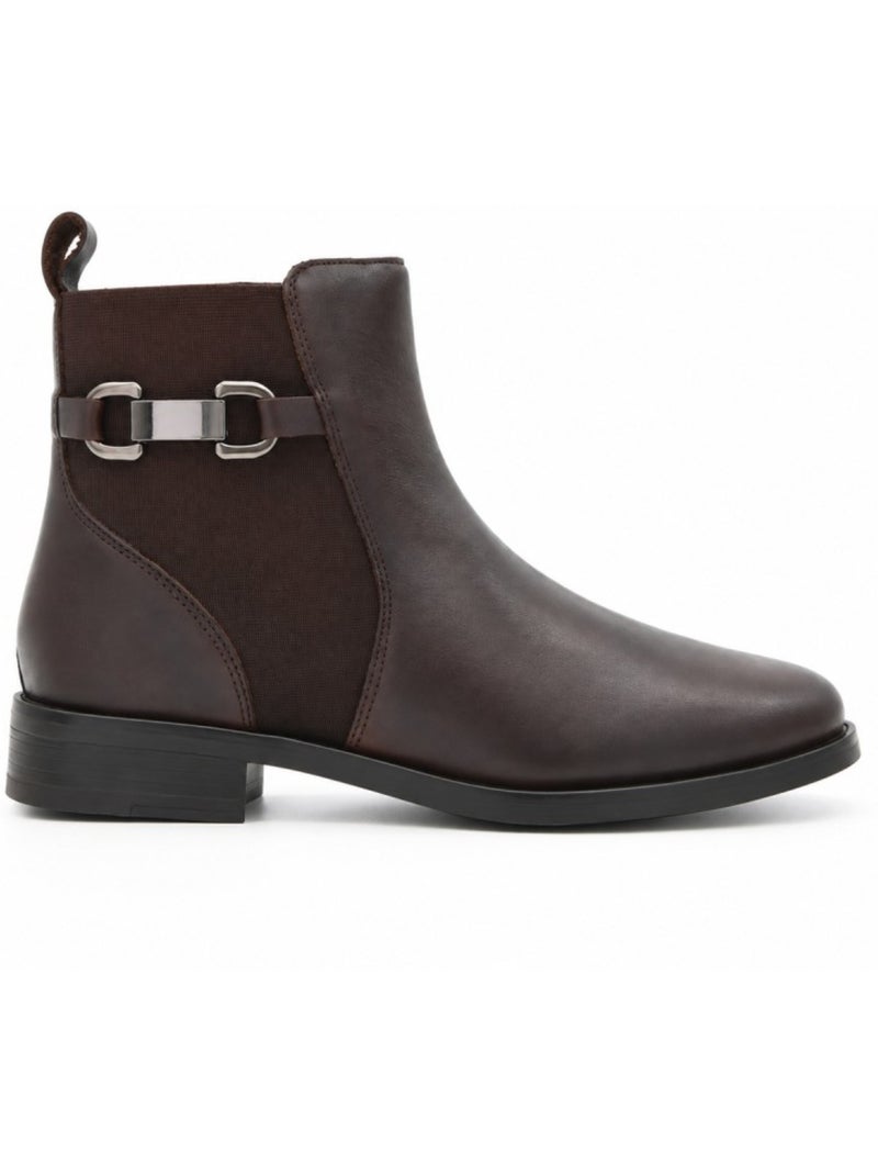 Botin casual cuero purapiel Marrón - Kiabi