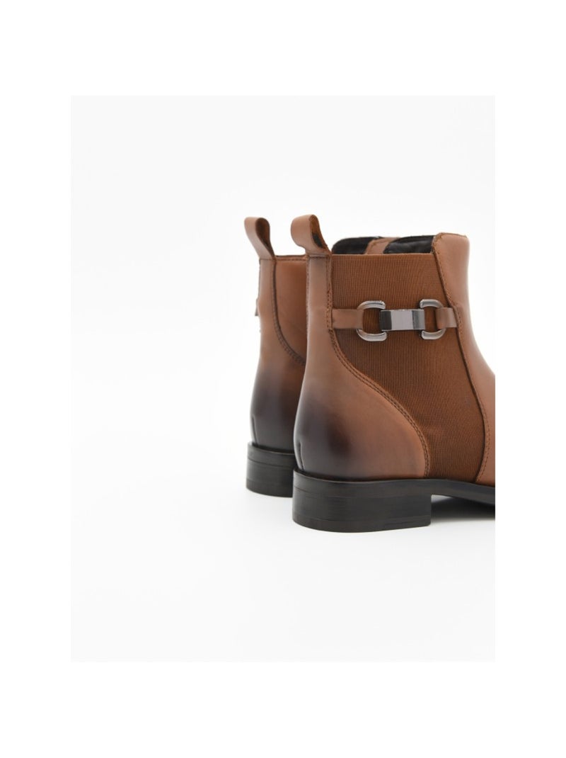 Botin casual cuero purapiel Marrón - Kiabi