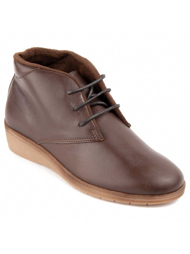 Botin Cuña Cuero Purapiel Marrón - Kiabi