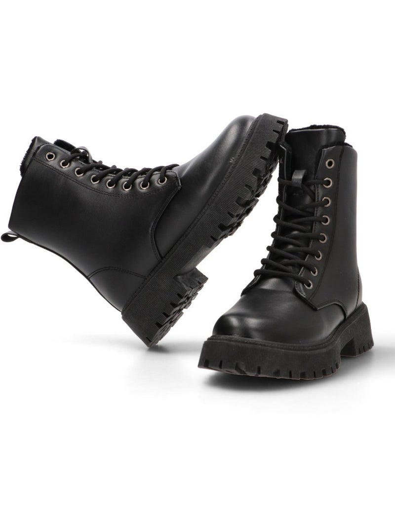 Botin Militar Mujer Suela Plana - Etika Negro - Kiabi