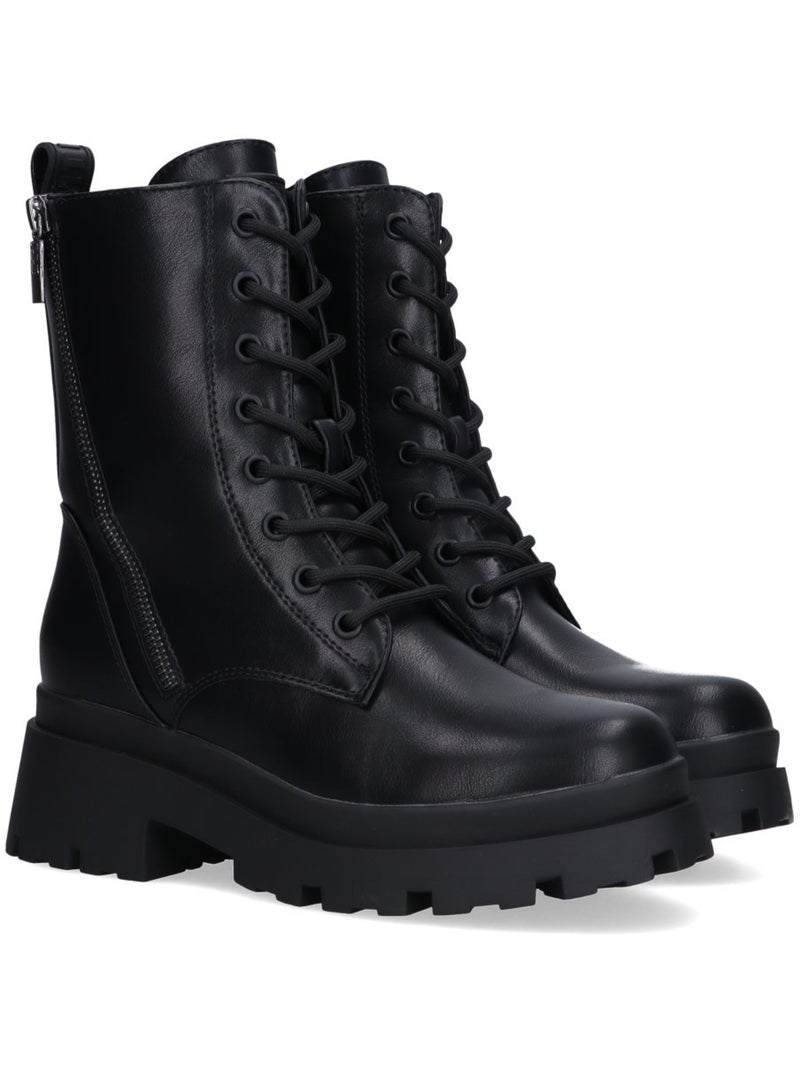 Botin Militar Mujer Suela Plana - Mustang Negro - Kiabi
