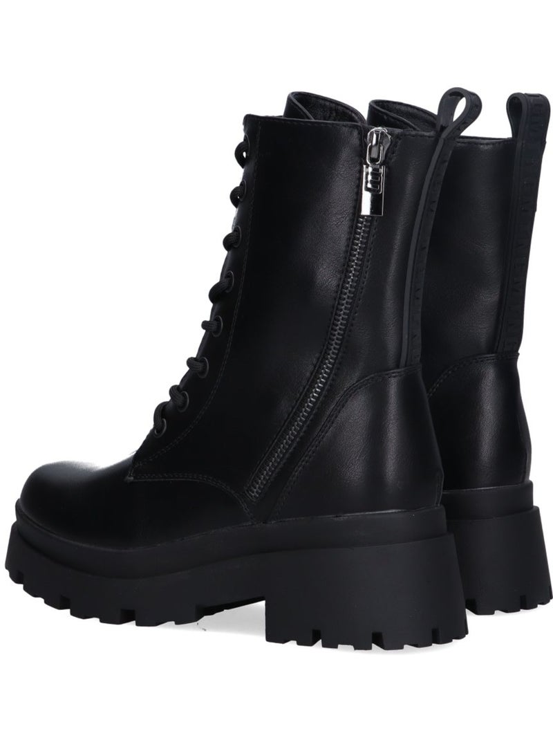 Botin Militar Mujer Suela Plana - Mustang Negro - Kiabi