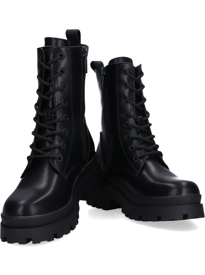 Botin Militar Mujer Suela Plana - Mustang Negro - Kiabi