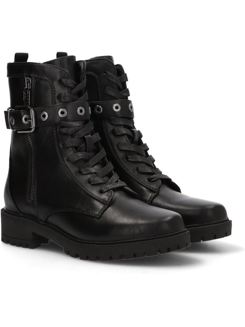 Botin Militar Mujer Suela Plana - Mustang Negro - Kiabi