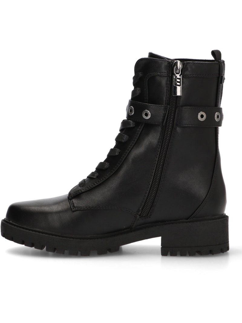 Botin Militar Mujer Suela Plana - Mustang Negro - Kiabi