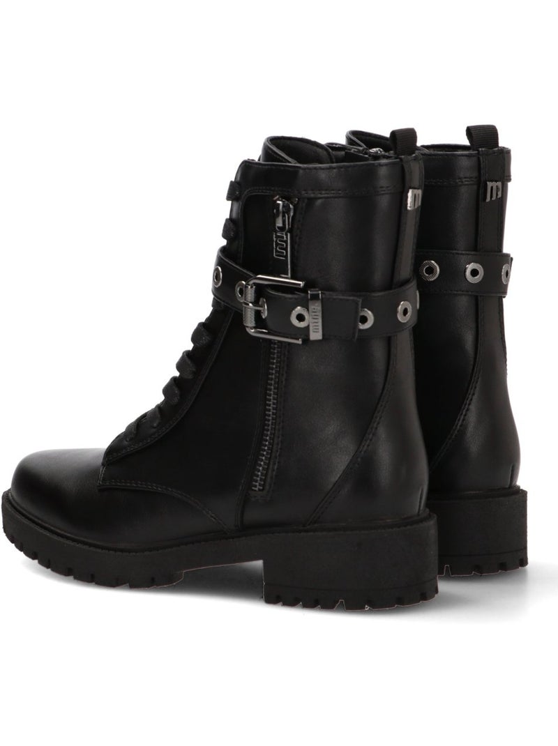 Botin Militar Mujer Suela Plana - Mustang Negro - Kiabi