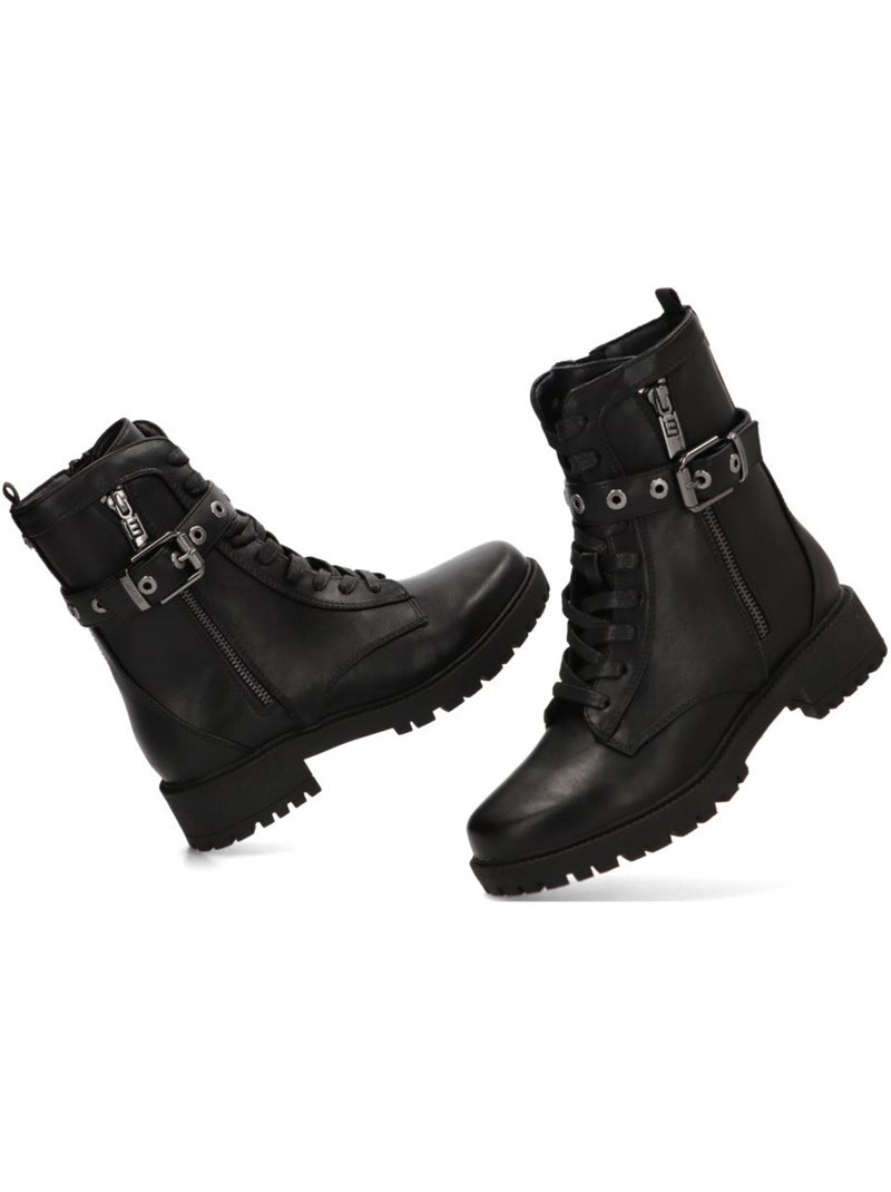 Botin Militar Mujer Suela Plana - Mustang Negro - Kiabi