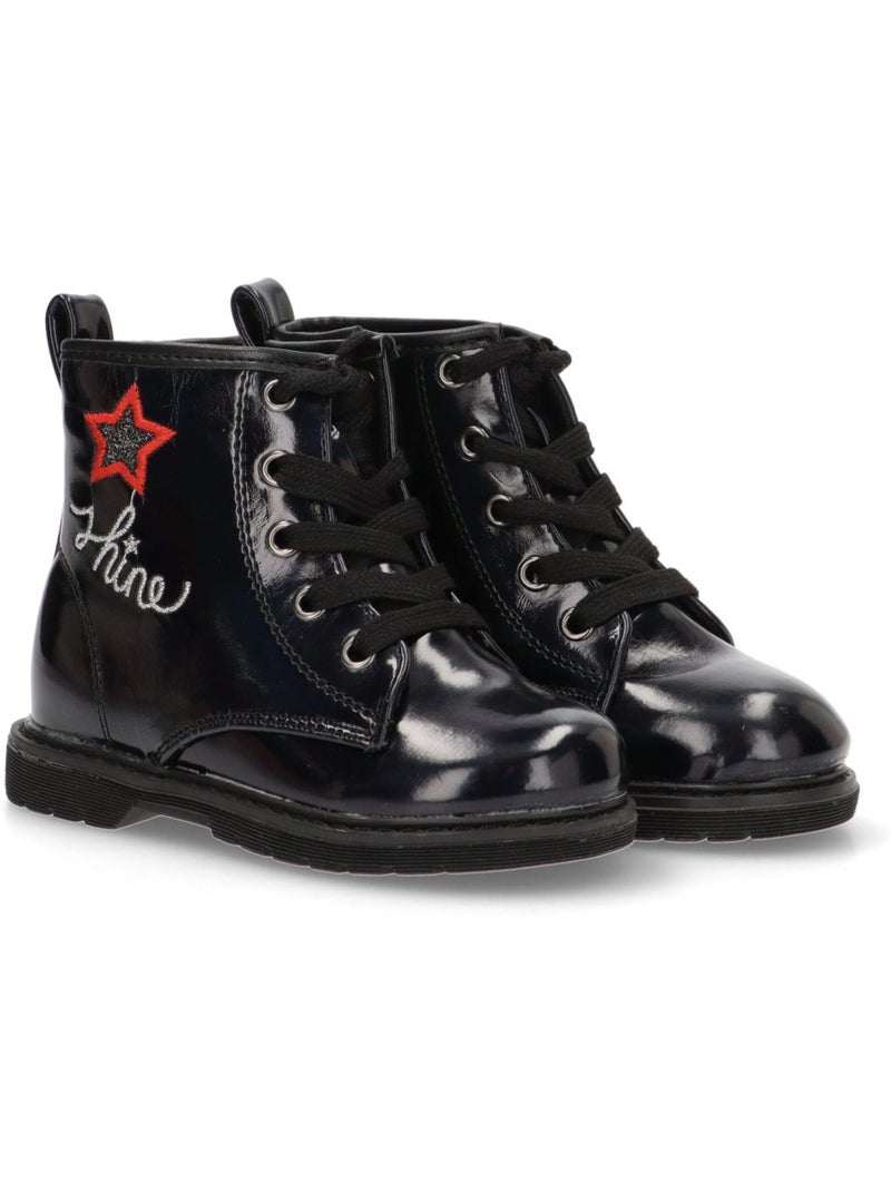 Botin Militar Niña Suela Plana - Bubble Bobble Negro - Kiabi