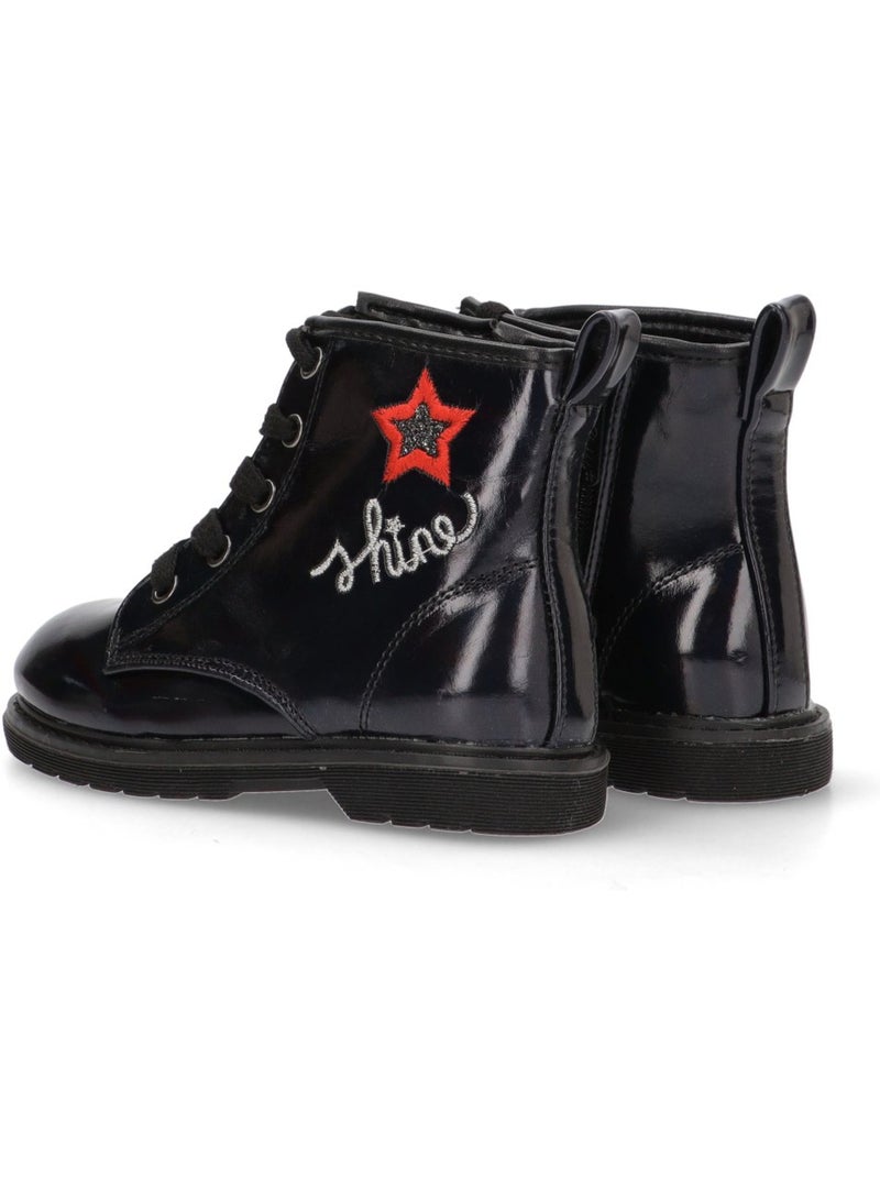 Botin Militar Niña Suela Plana - Bubble Bobble Negro - Kiabi