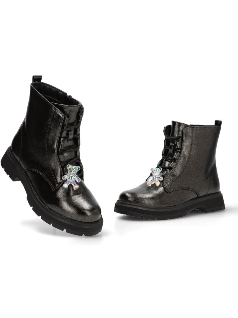 Botin Militar Niña Suela Plana - Etika Negro - Kiabi