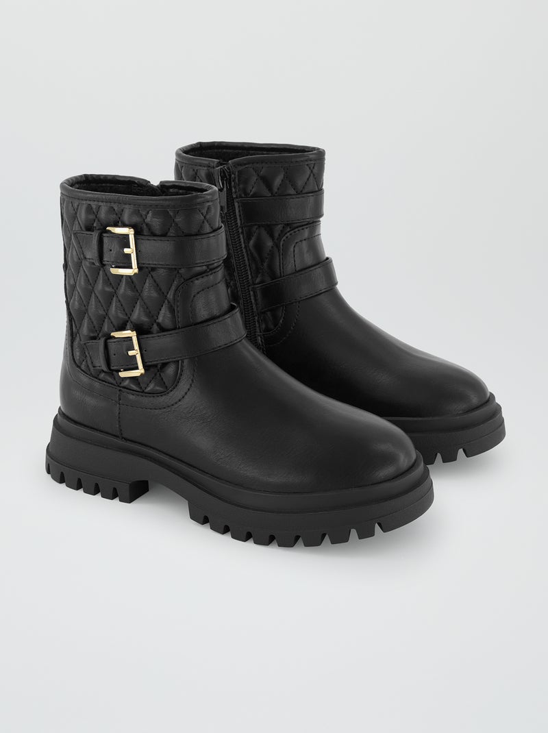 Botines acolchados con hebillas negro - Kiabi