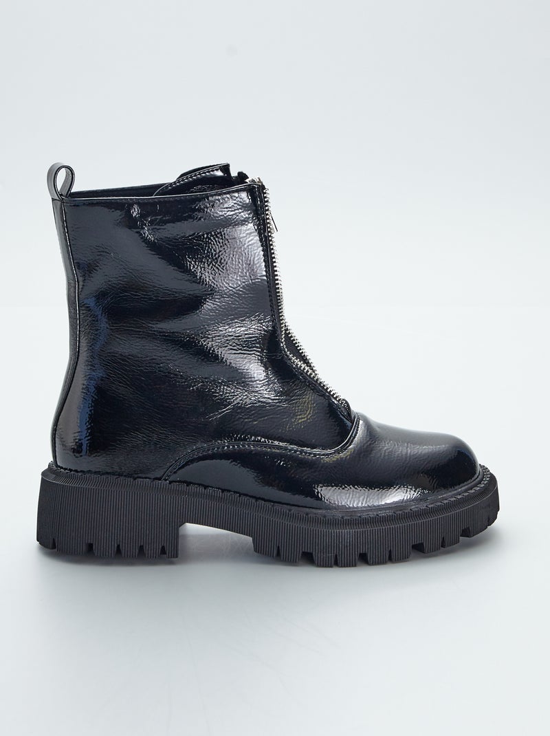 Botines altos acharolados con cremallera de fantasía negro - Kiabi
