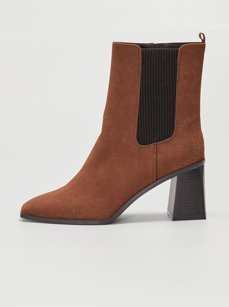 Botines altos estilo Chelsea con tacón cuadrado MARRON - Kiabi