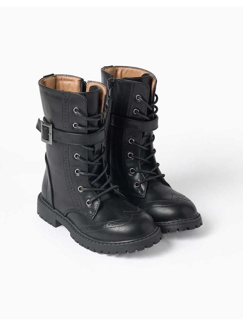 Botines biker con cordones y forro suave Negro Negro - Kiabi