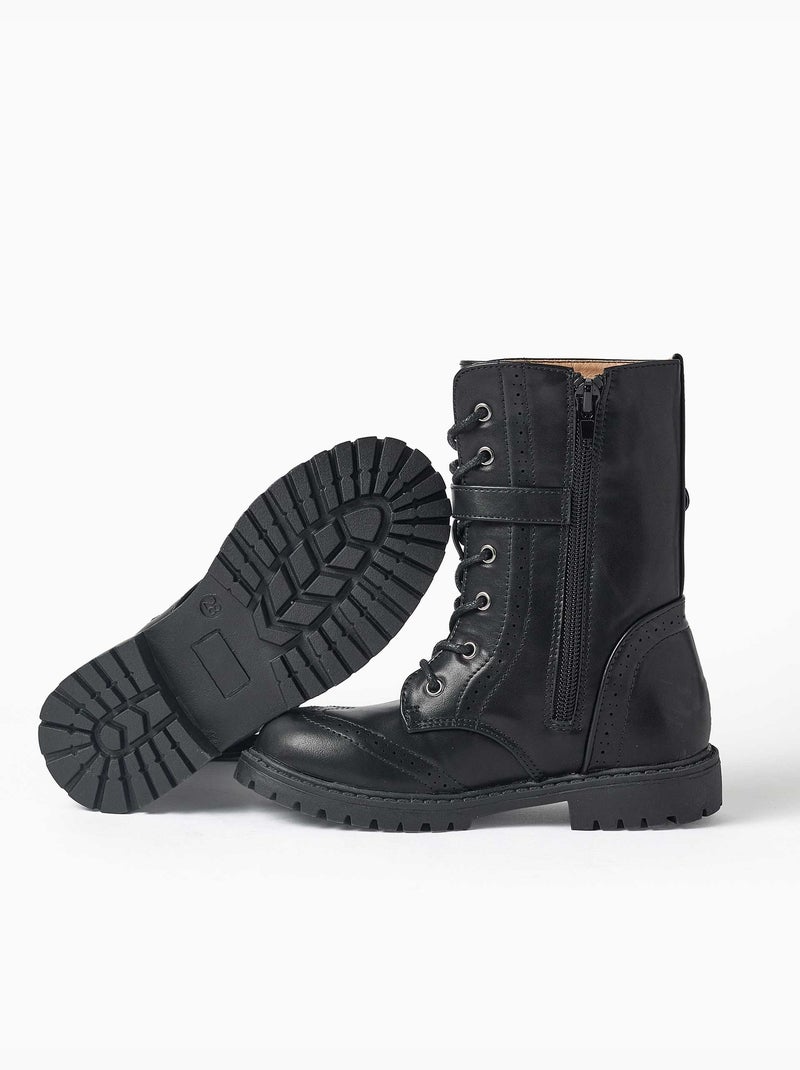 Botines biker con cordones y forro suave Negro Negro - Kiabi