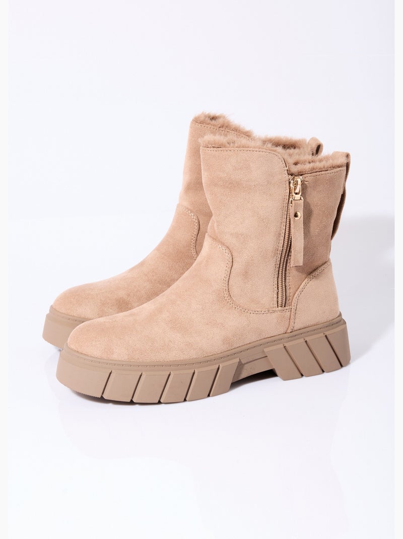 Botines cálidos de ante con cuña - AFIBEL Beige - Kiabi